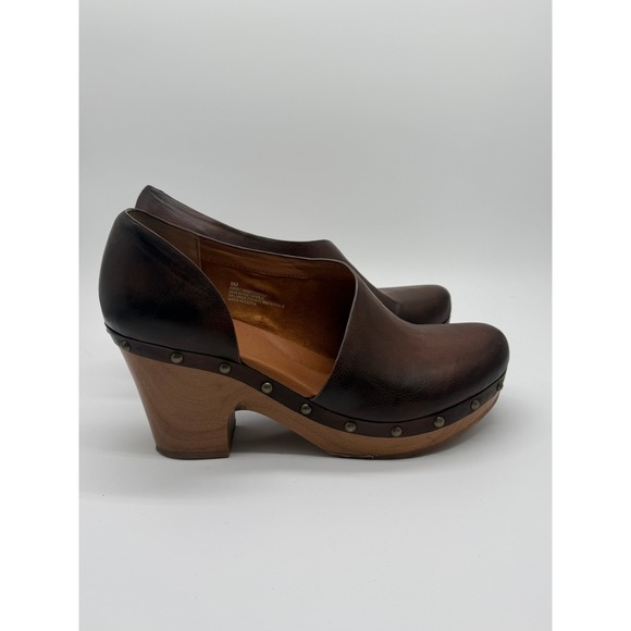 Korks Shoes - Korks Clog Arielle Platform Clog Women 9M Brown Studded Wood Block Heel Cutout